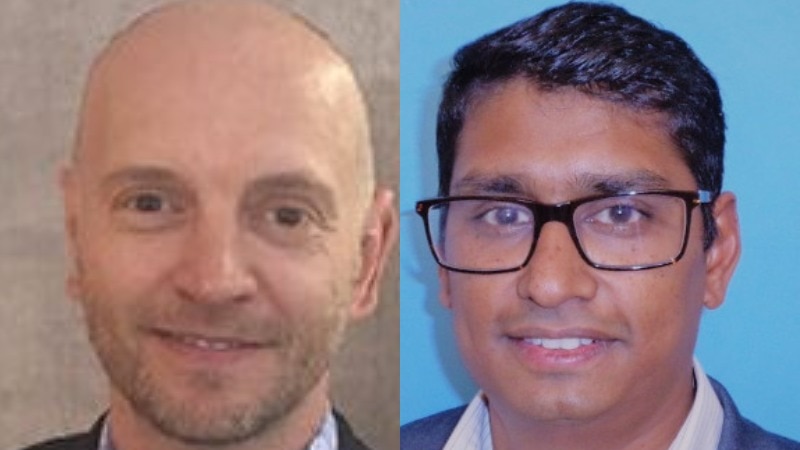A composite image of former Santos employees Simon Chipperfield and Karthi Santhanam.