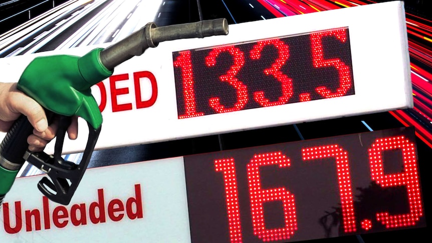 Image of a fuel pump with two petrol prices at a 30 cent difference.