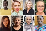 A composite of image of eight women