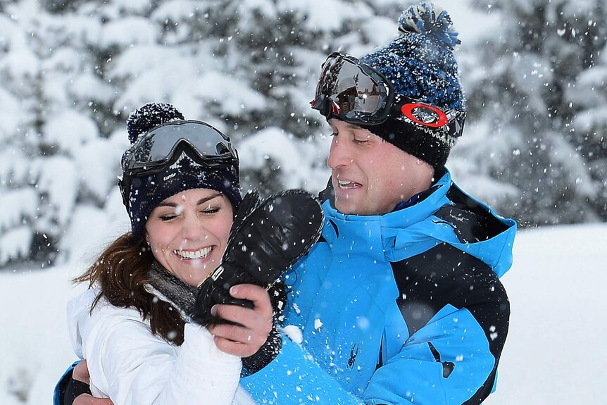Prince William and Kate Middleton play in the snow