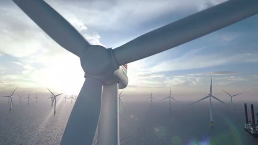 An artist's impression of wind turbines sitting offshore.