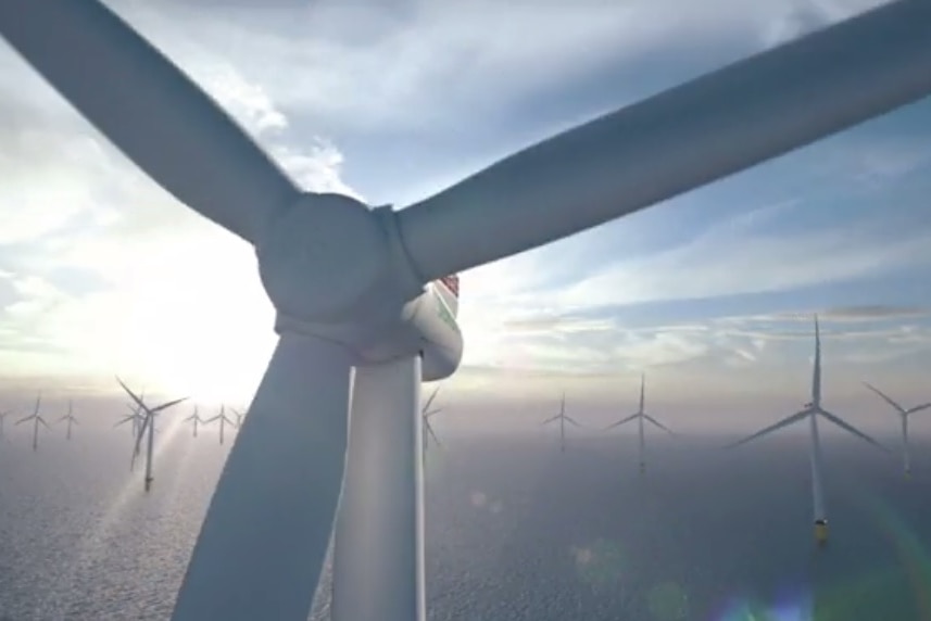 An artist's impression of wind turbines sitting offshore.