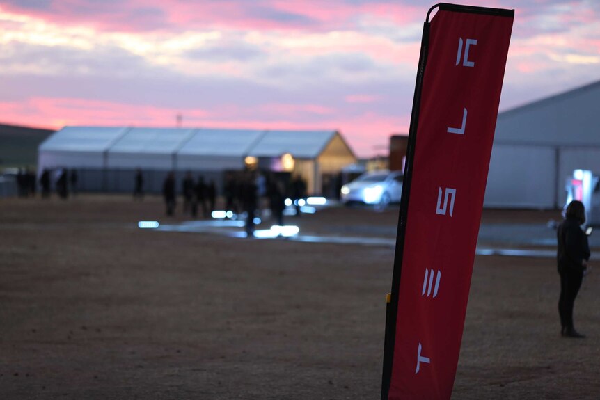 A marquee is set up near the tesla battery site in SA