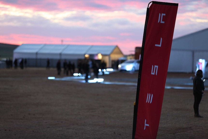 A marquee is set up near the tesla battery site in SA