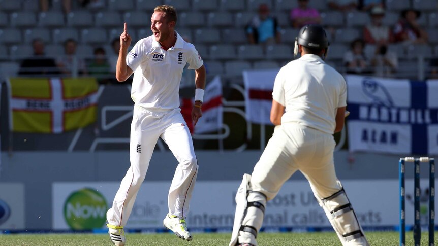 Stuart Broad celebrates the wicket of New Zealand's Ross Taylor.