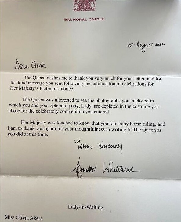 Royal letter to regional girl who left the Queen 'touched' arrives on day of Her Majesty's death