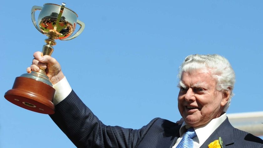 Bart Cummings celebrates winning the Melbourne Cup