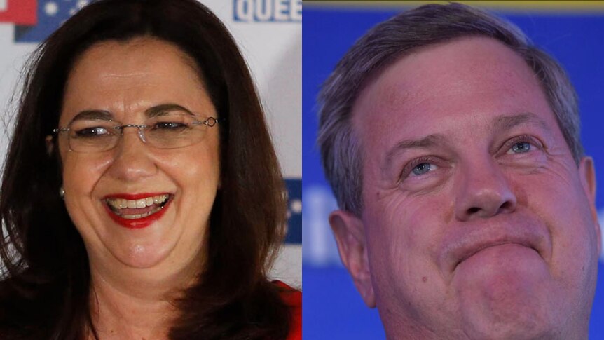 Queensland Premier Annastacia Palaszczuk and Opposition Leader Tim Nicholls on election night on November 25, 2017.