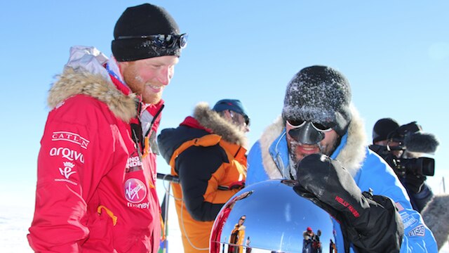 Prince Harry at the South Pole with US team member Ivan Castro