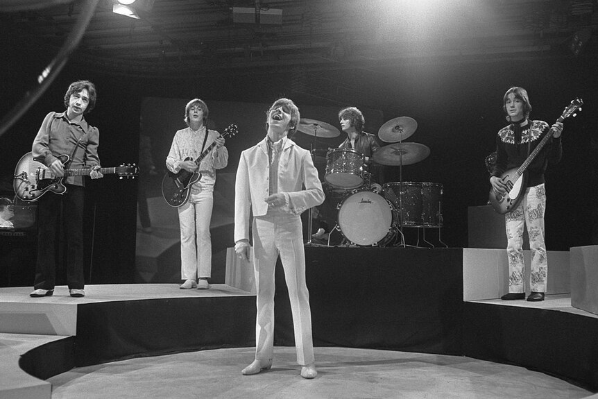 The five members of the Easybeats performing on stage in Netherlands