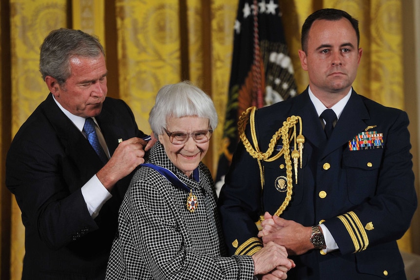 Harper Lee is awarded the Presidential Medal of Freedom