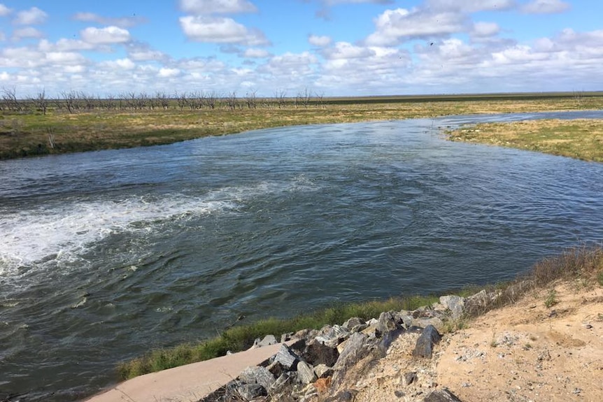 Water being released into lake Menindee in October 2016.