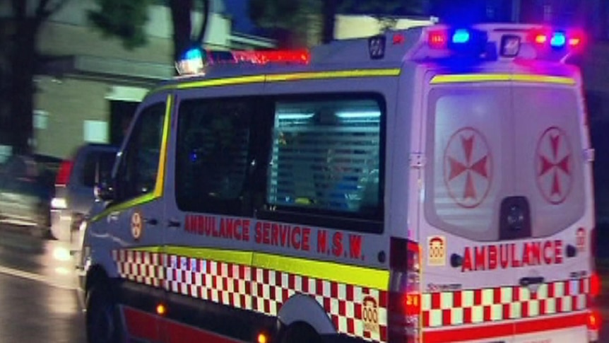 A TV still of an ambulance going to hospital with one of three people to who were shot at an alleged car rebirthing workshop at Moorebank on June 15, 2011. Two men handed themselves in just before midnight on June 16 and were charged. Shot could also be used at a pinch as an ambulance generic.