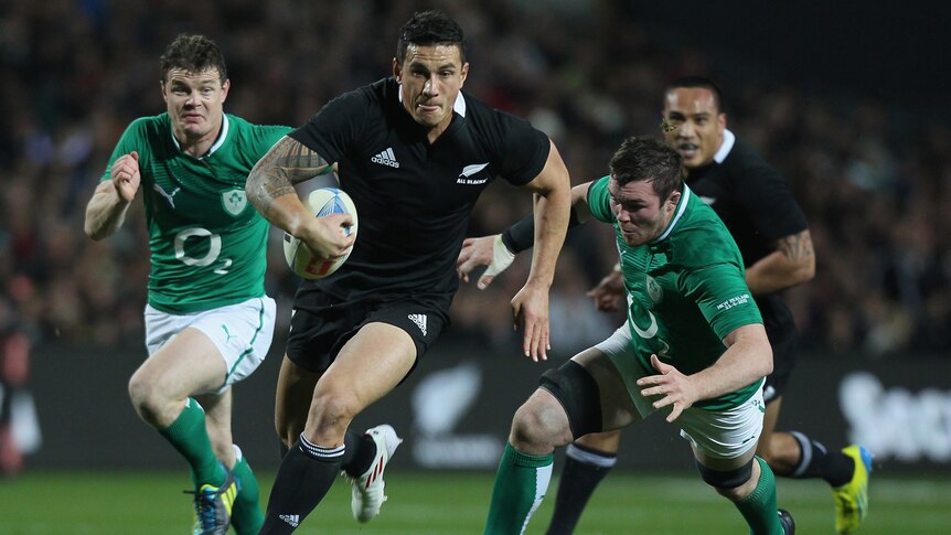 Sonny Bill Williams of the All Blacks in action for New Zealand against Ireland in Hamilton in 2012.
