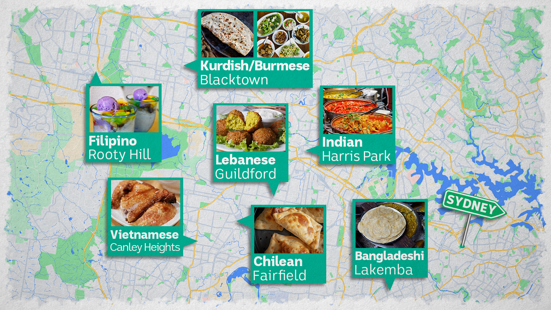 A card with pop-up images of different cuisines.