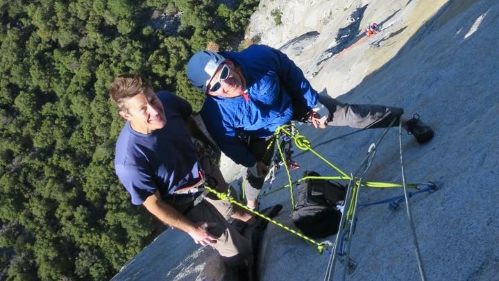 Jason Wells and Tim Klein climbing El Capitan in 2017.
