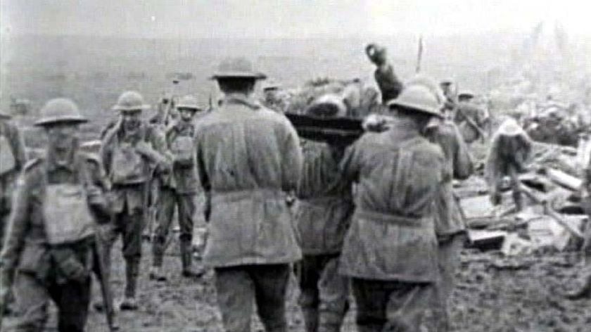 Australian soldiers on the battlefield at Fromelles, France.