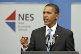US President Obama at the New Economic School in Moscow.