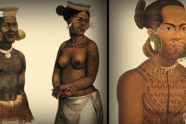 Marked men in women in traditional tatau 