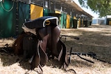 A saddle and rug outside stables of Gabrielle Pither and Parkiarrup Carnival in the  4Star section.