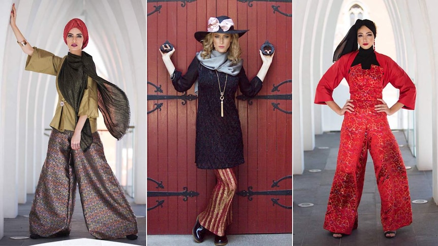 Three models show off a range of stylish outfits covering most of their bodies.