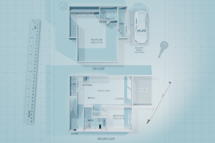 A floor plan of a two bed apartment