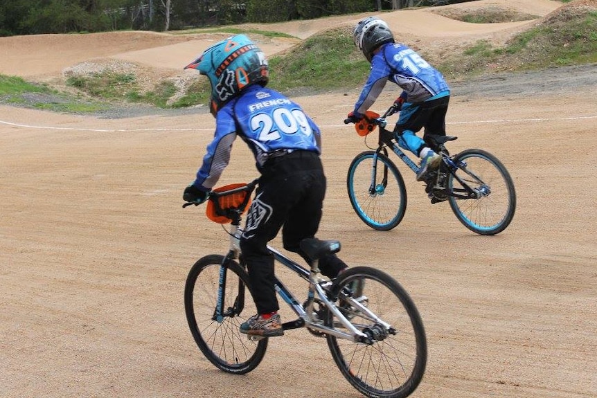 BMX riders at a track in Launceston.