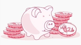 A pig surrounded by $2 coins