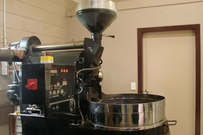 Coffee roasting machine in Nat Byron's roasting room