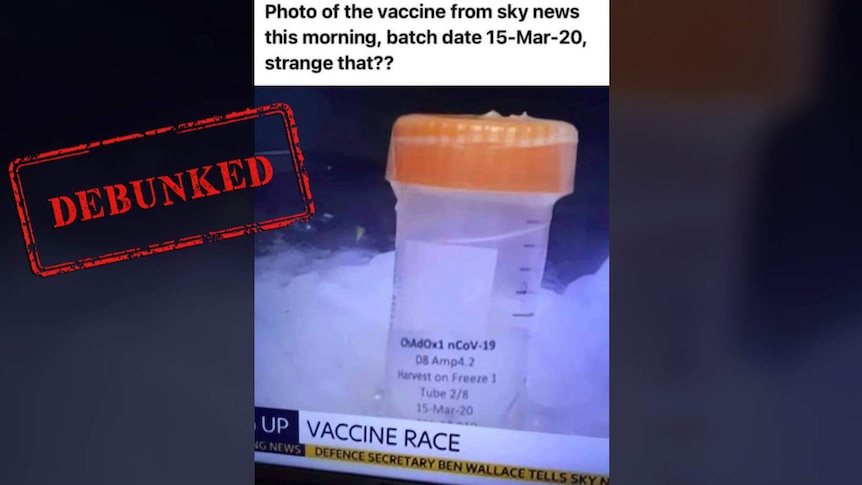 A screengrab of an Astra Zeneca vaccine vial with the date March 15, 2020 printed on it
