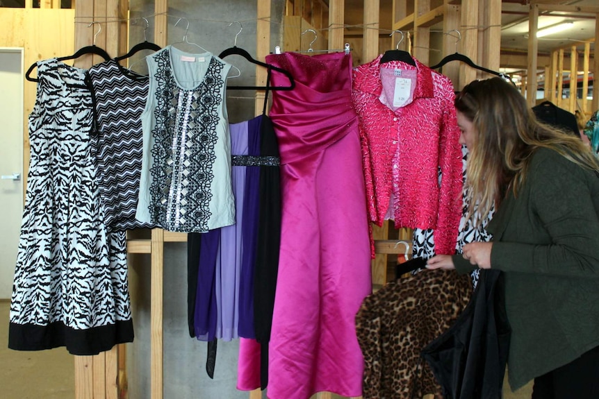 Items on display at a Canberra clothes swap.