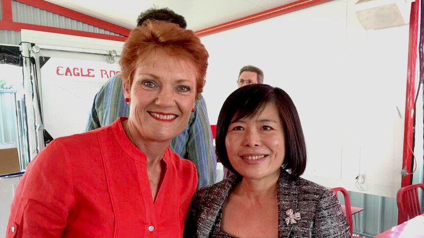 Pauline Hanson and Shan Ju Lin smile