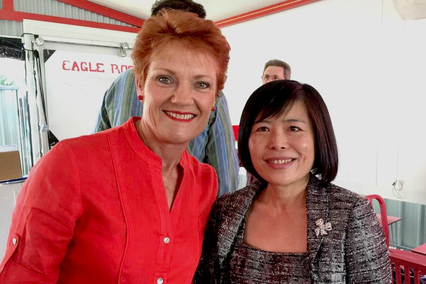 Pauline Hanson and Shan Ju Lin smile