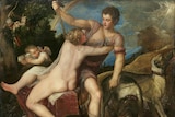 An image of Titian's painting Venus and Adonis from THE 1550s.