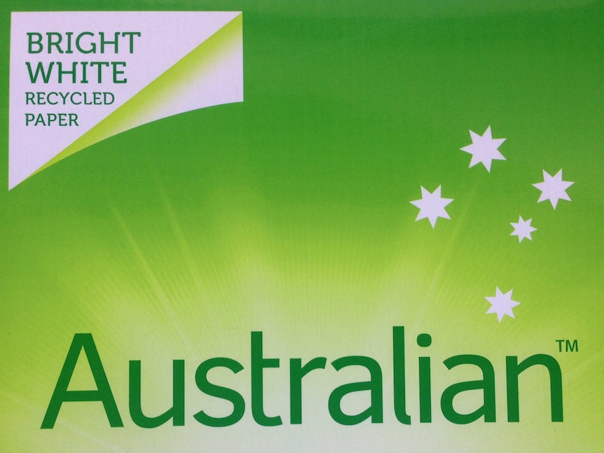 Australian Paper logo on a ream of recycled paper
