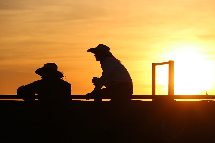 Women sit in the sun set.