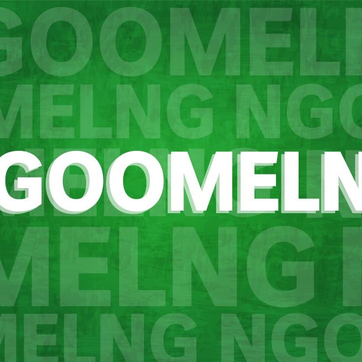The word NGOOMELNG is written in bold white text with a gree background.