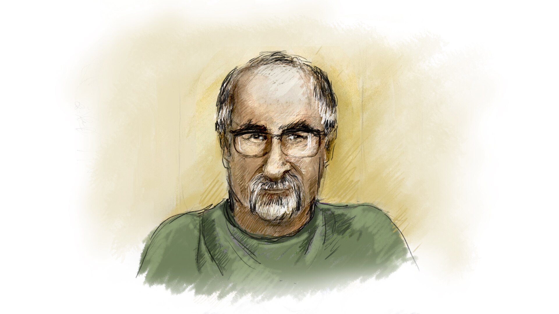 A court sketch of Jason Richard Struhs, who wears glasses and has facial hair.