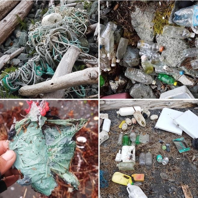 Marine debris found washed up on beaches along the kayaking route.