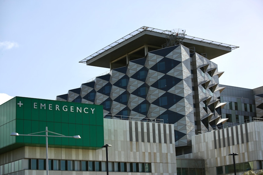 The outside of the hospital, with emergency 