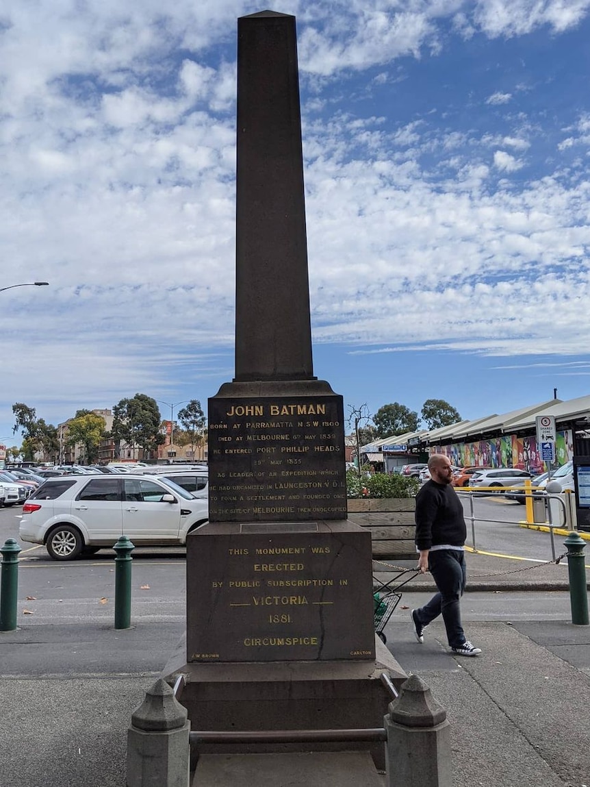 A monument erected in a marketplace in memory of John Batman 