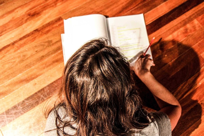 An actress studies her script.