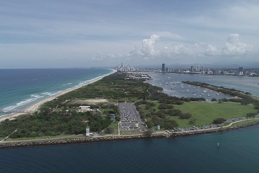 aerial shot of the spit, gold coast