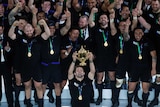 Richie McCaw and the All Blacks celebrate winning the 2015 Rugby World Cup
