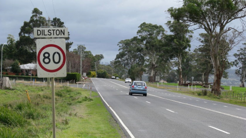 The road into Dilston, with speed limit sign