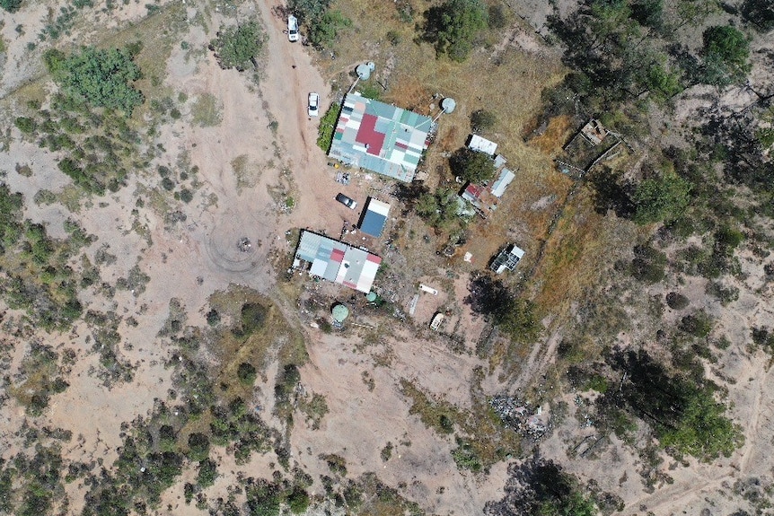 A drone shot of a rural property.