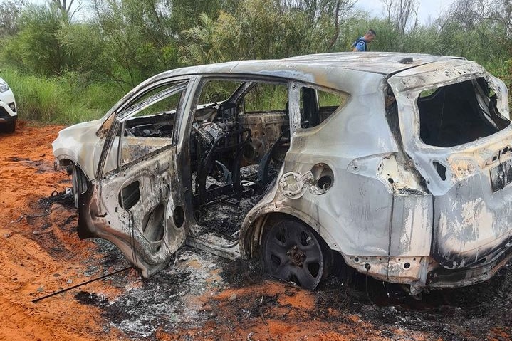 Mr Thorburn's burnt out car in Broome.