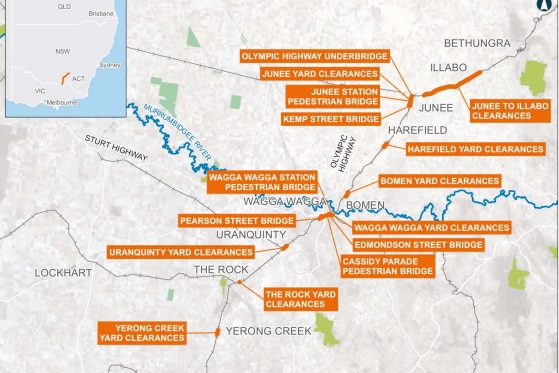 a map of the Inland Rail Project Albury to Illabo 2022