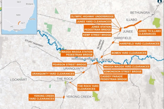 une carte du projet ferroviaire intérieur d'Albury à Illabo 2022