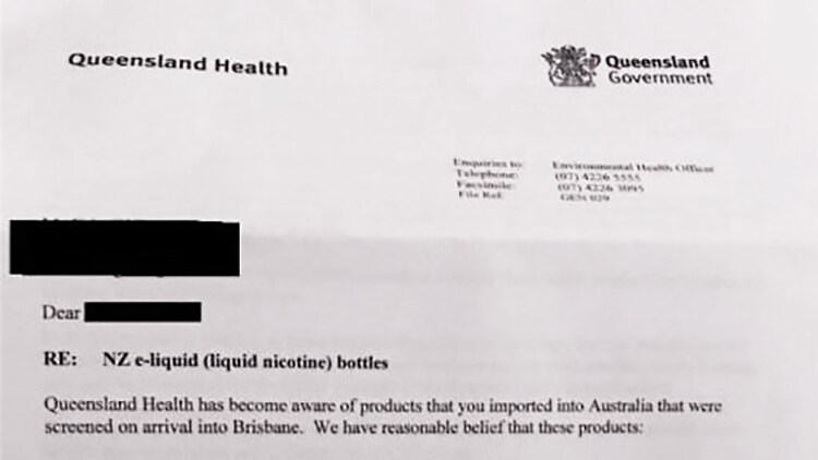 A letter from Queensland Health has warned against importing vaping products.